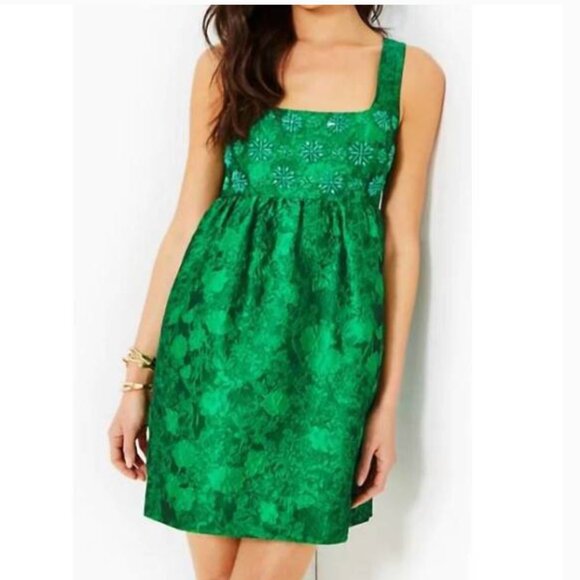 LILLY PULITZER Bellami Embellished Floral Jacquard Dress Leaf an Impression - Picture 1 of 15